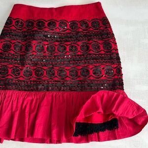 [Moulinette Soeurs] Anthroplogie Sequined Tiered Ruffle Suelta Satin Lined Skirt